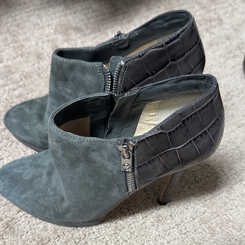 Michael Kors Gray Suede and Black Croc Ankle Boots